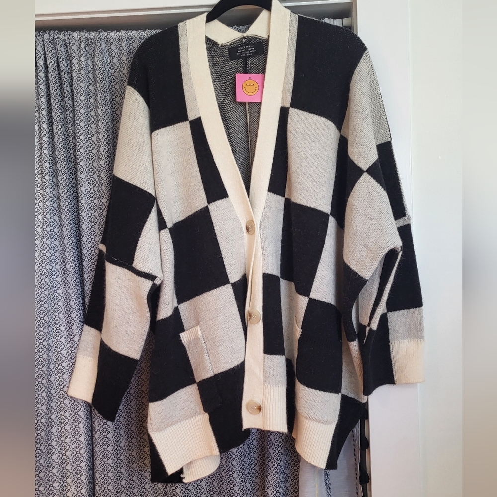 Dressed In LALA black & cream checkerboard cardigan NWT Small